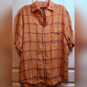 Ermenegildo Zegna Orange and Purple Plaid Casual Shirt